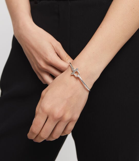 Bangle bracelet with white topaz, Silver, large